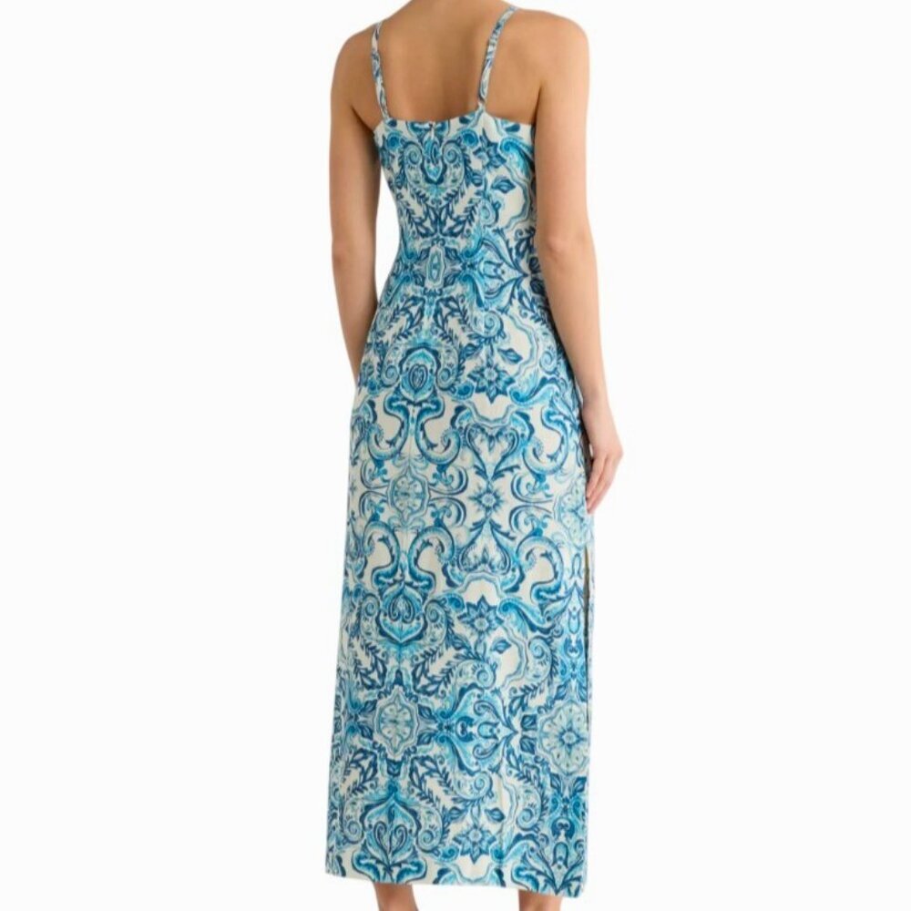 NWT MSK Linen Midi Dress size L 12-14 SPELLBOUND BLUE & WHITE FLORAL Summer Cute - Picture 8 of 12